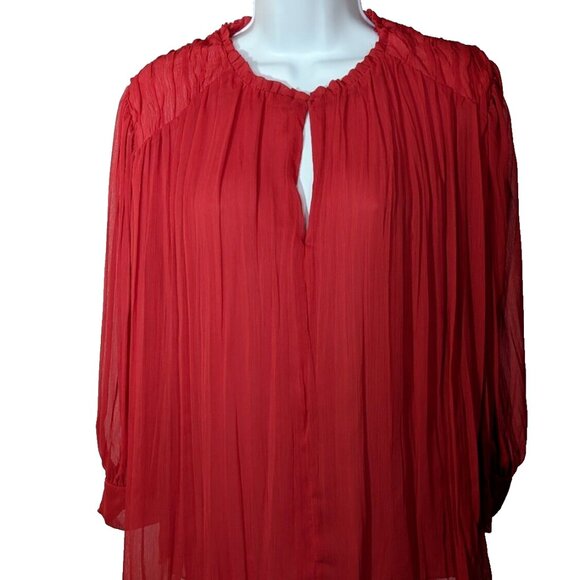 ZARA Basic NWT PLEATED BLOUSE Sz L lined mini ruffles 3/4 SLVES FORMAL ROMANCE - Picture 2 of 15